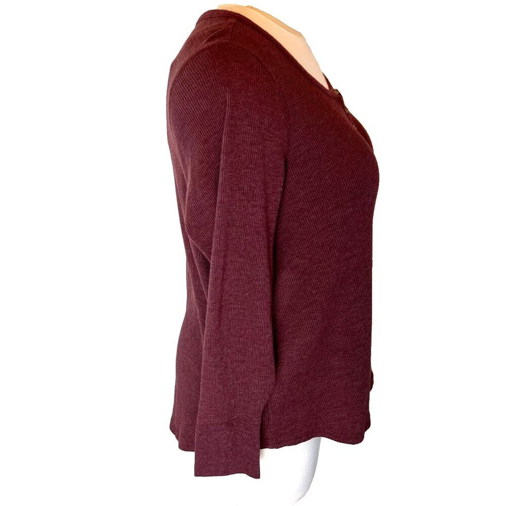 Terra & Sky - Women's 2X Henley Neck Long Sleeve Tee Shirt Burgundy Ribbed - Picture 4 of 10